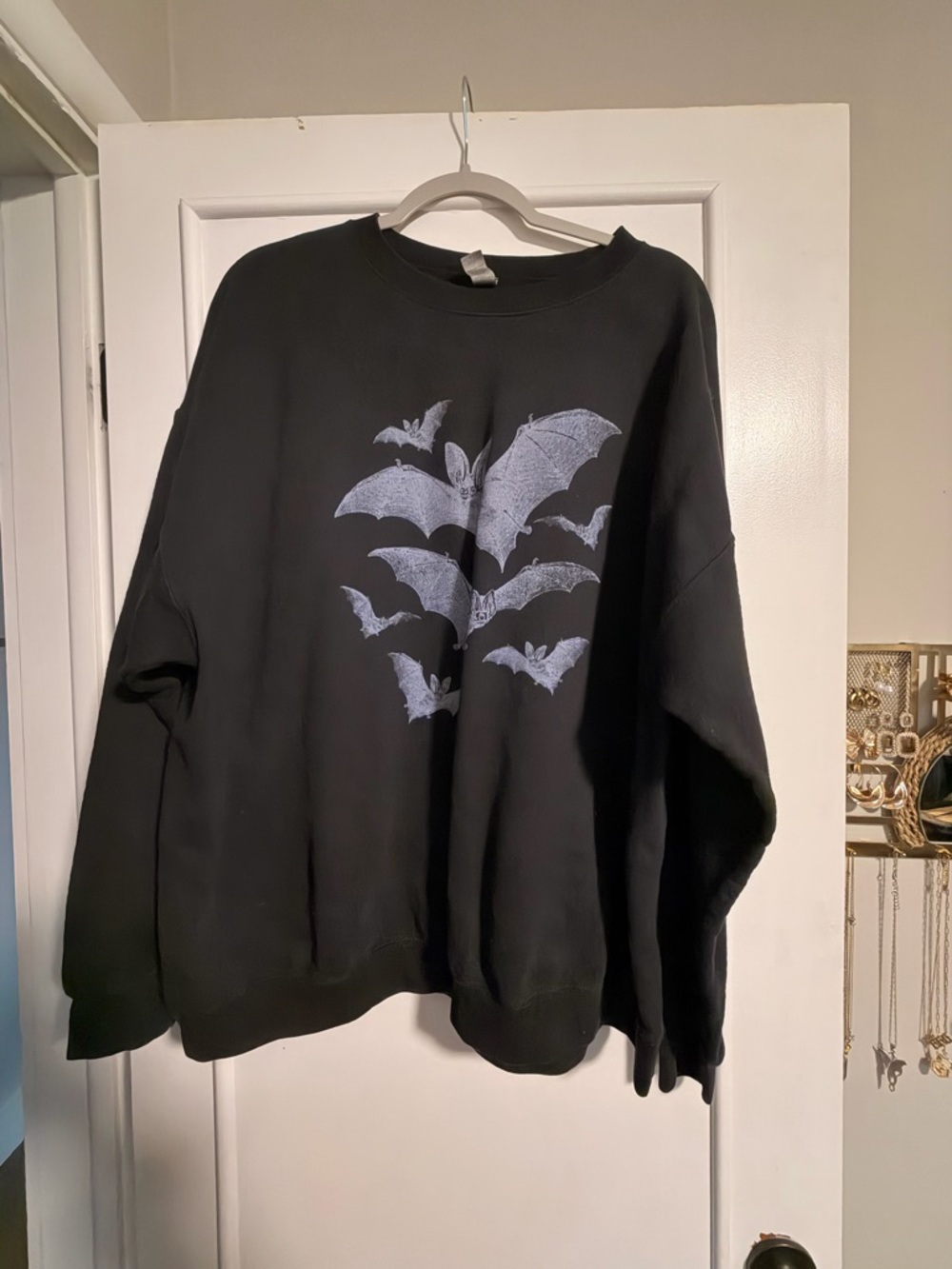 Gildan Black Crewneck Sweater with Gray Bat Graphic